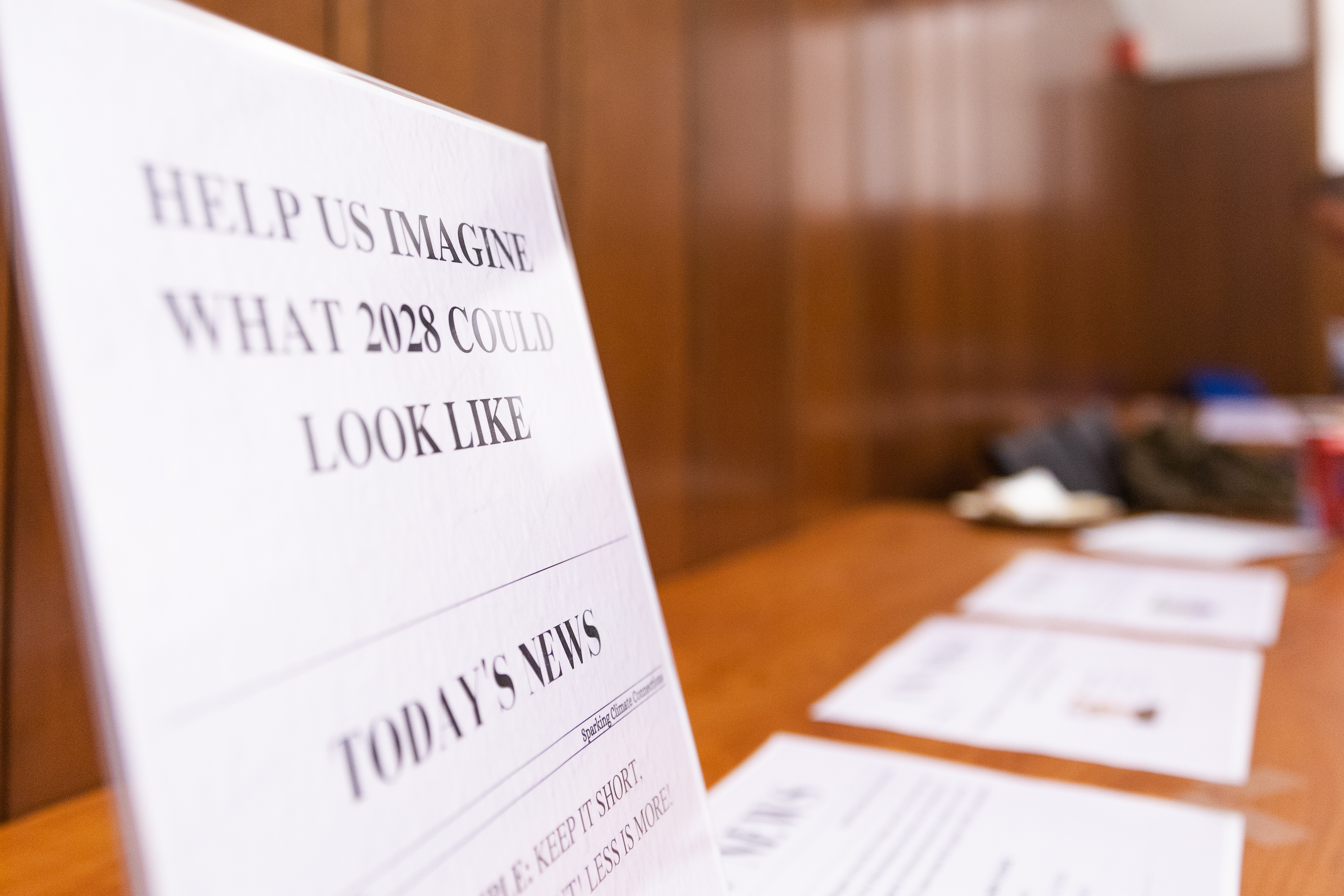 Table tent: Help Us Imagine What 2028 Could Look Like